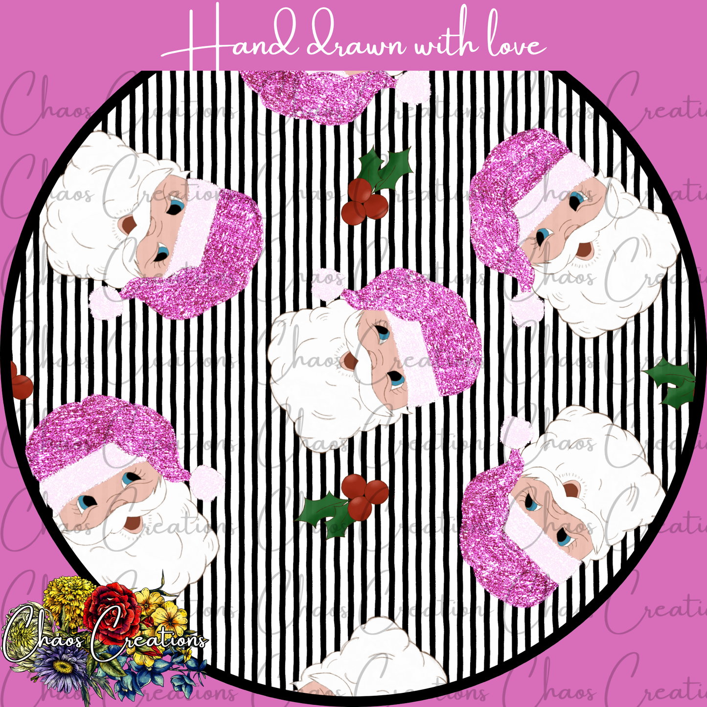 Pink Glitter Santa Holly