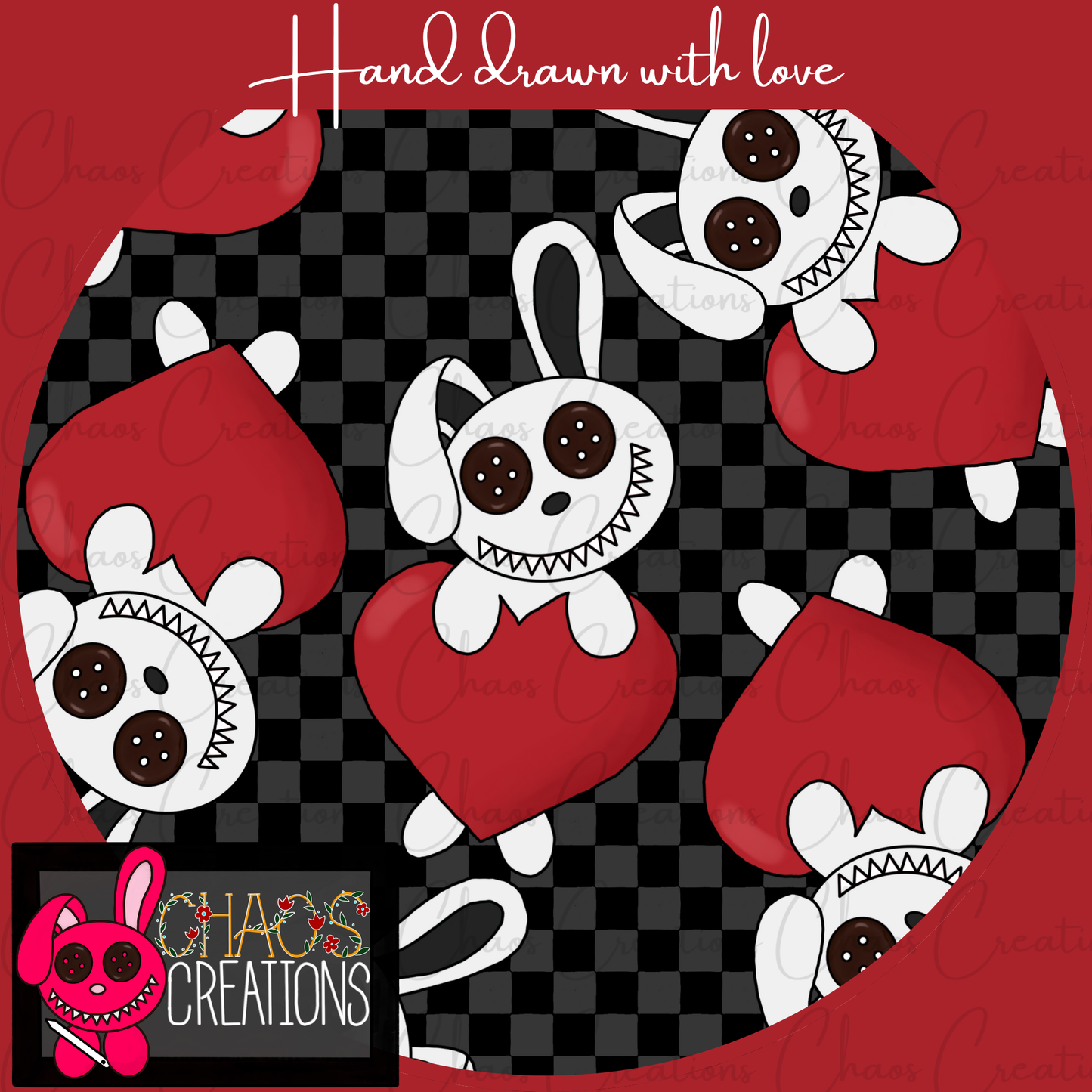 Button Bunny Love, black checks