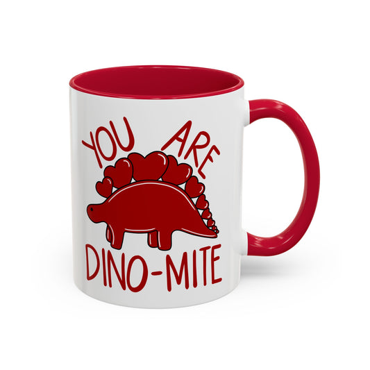 Dino-Mite Coffee Mug — Cute Red Stegosaurus 'You Are Dino-Mite' Ceramic Mug (11oz/15oz)