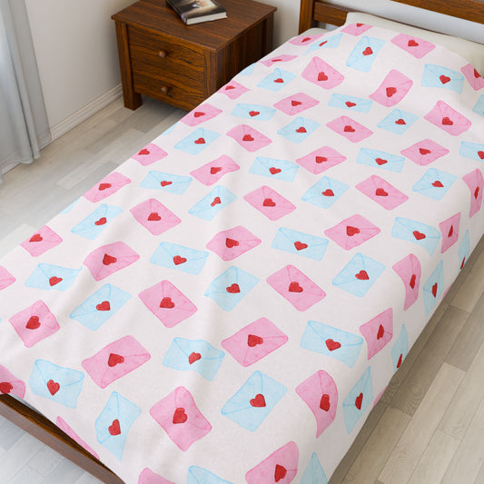 Valentine Heart Mail Velveteen Plush Minky Blanket