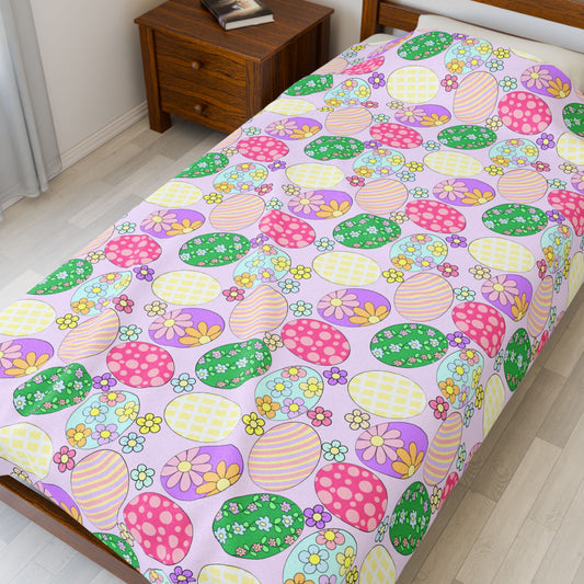 Easter Egg Pattern Plush Blanket — Pastel Velveteen Minky Throw