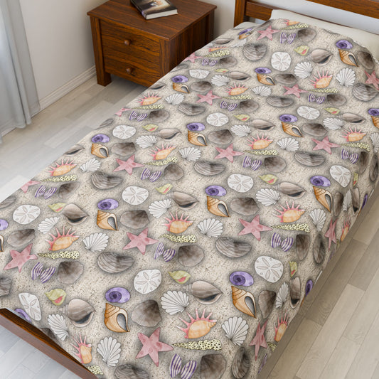 Seashell Beachy Minky Velveteen Plush Blanket — Cozy Beach-Inspired Throw Hand Drawn Chaos Creations Original