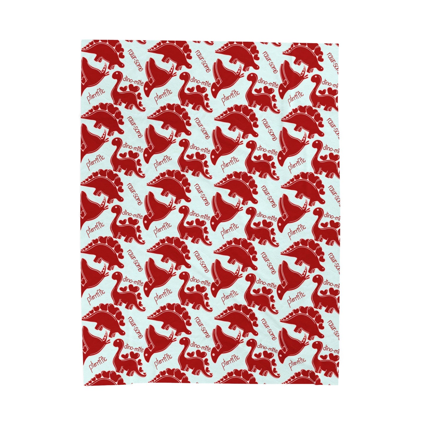 Red and Blue Dinosaur Plush Blanket - Cozy Velveteen Valentine Stegosaurus Throw