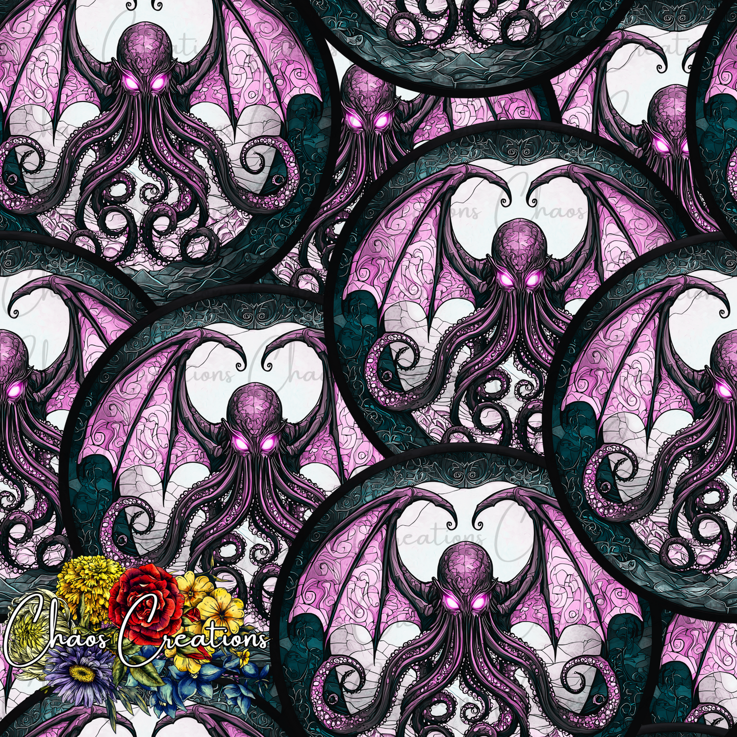 Stained Glass Cthulhu, pink colorway