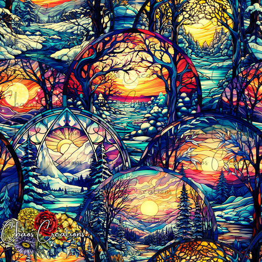 Stained Glass Winter Sunset