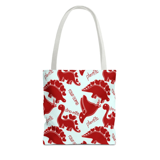Dino-Mite Stegosaurus Tote Bag – Cute Red Dinosaur All-Over Print
