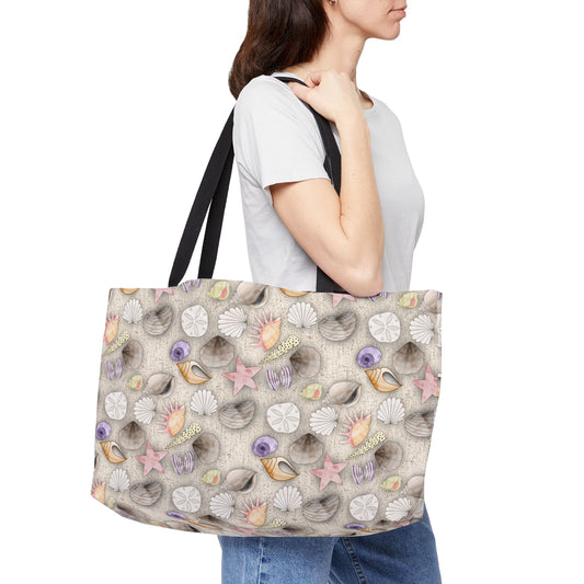 Weekender Tote Bag — Watercolor Coastal Seashell Hand Drawn Chaos Creations Original