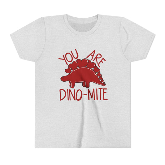 Youth T-Shirt - "You Are Dino-Mite" Cute Stegosaurus Kids Tee (Valentine's Day, Dino Lover Gift)