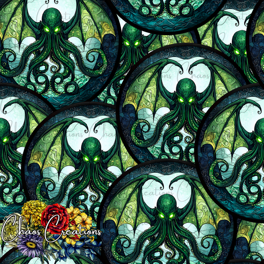 Stained Glass Cthulhu, green colorway