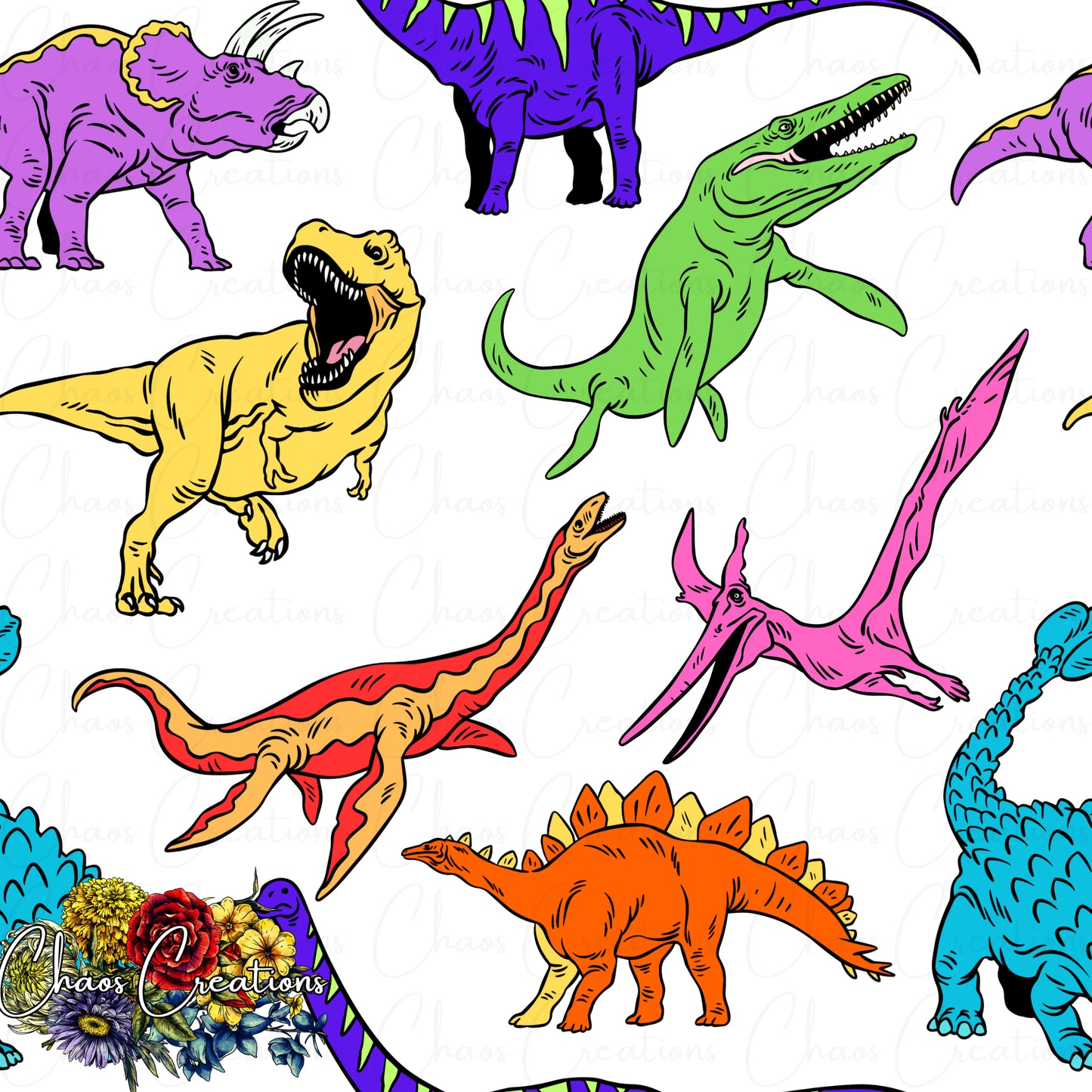 Colorful Dinosaurs (3 colorways)