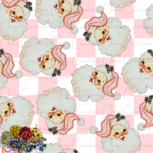 Retro Pink Checkered Santa