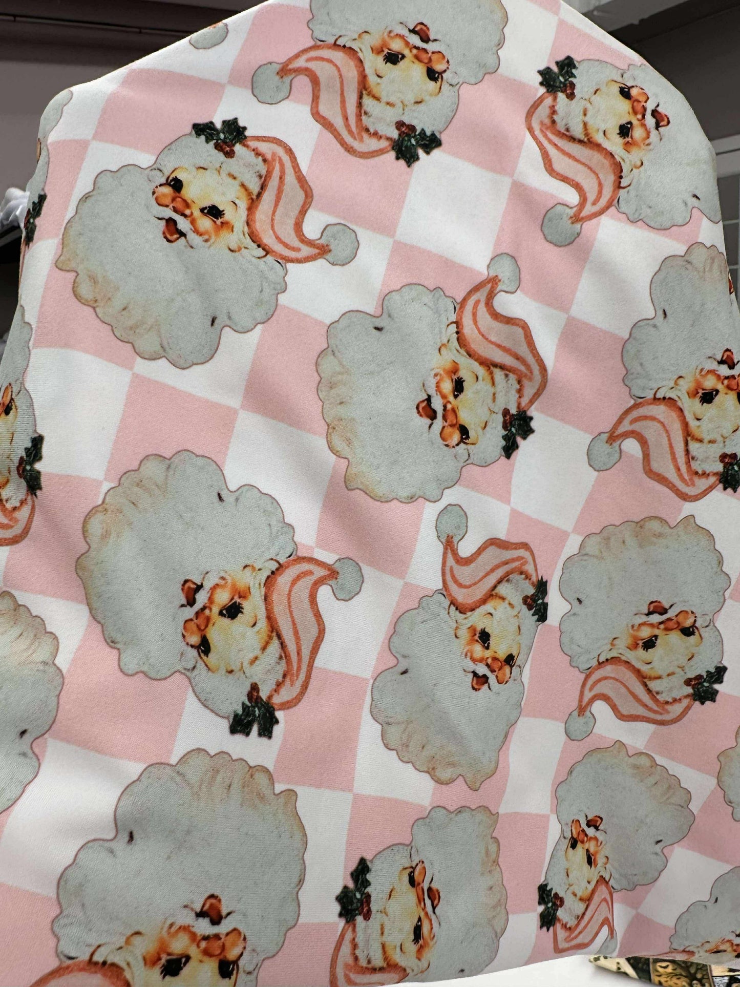 Retro Pink Checkered Santa