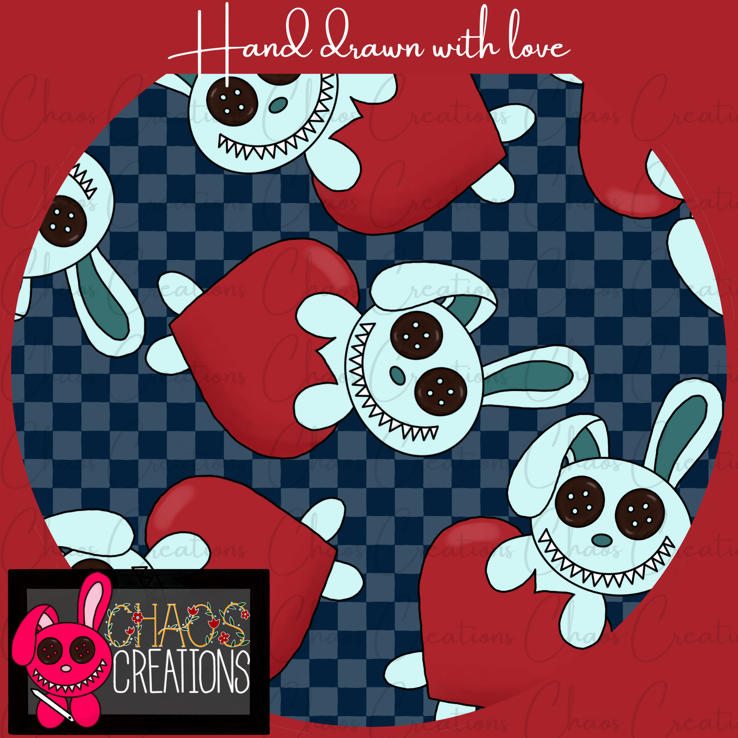 Button Bunny Love, blue checks