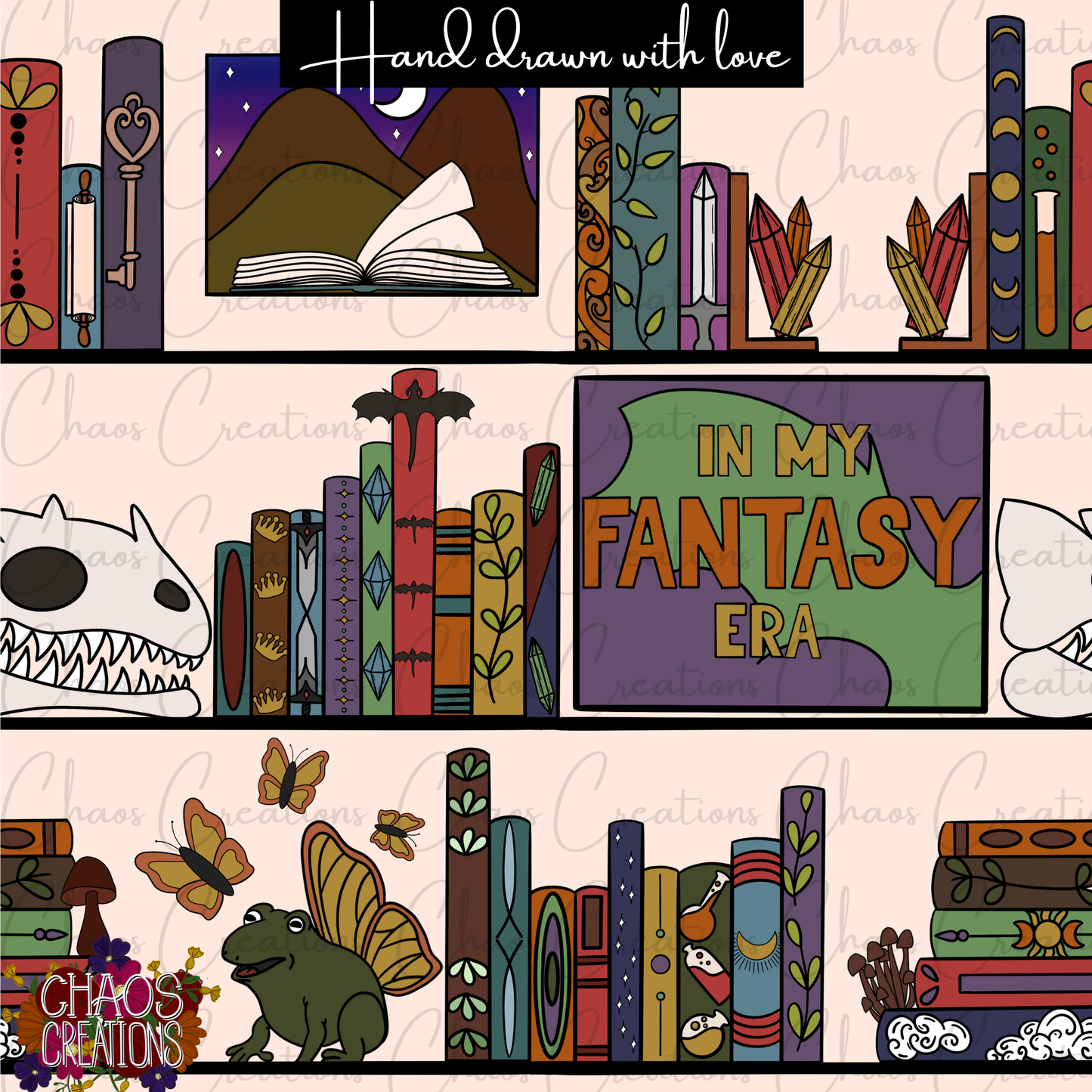 Fantasy bookshelf, deep