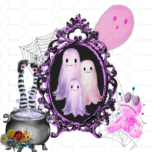 PNG: Antique Framed Pink Halloween