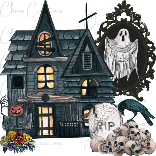 PNG: Antique Framed Gray Halloween