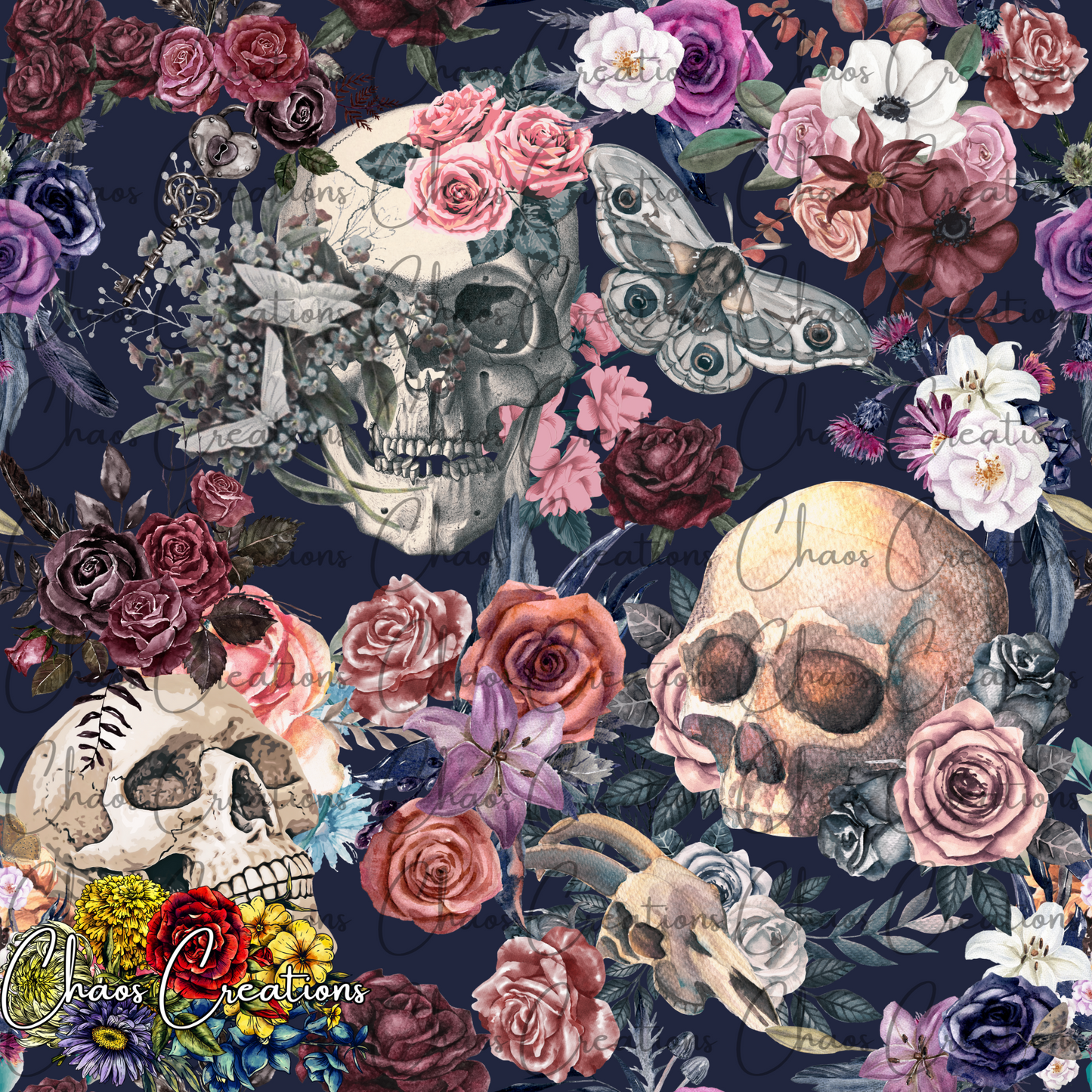 Floral moth skulls